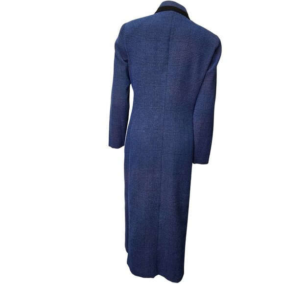 Vintage 1980s Blue Tweed Long Coat Dress Asymmetrical Button Front Retro Structu - Picture 5 of 12